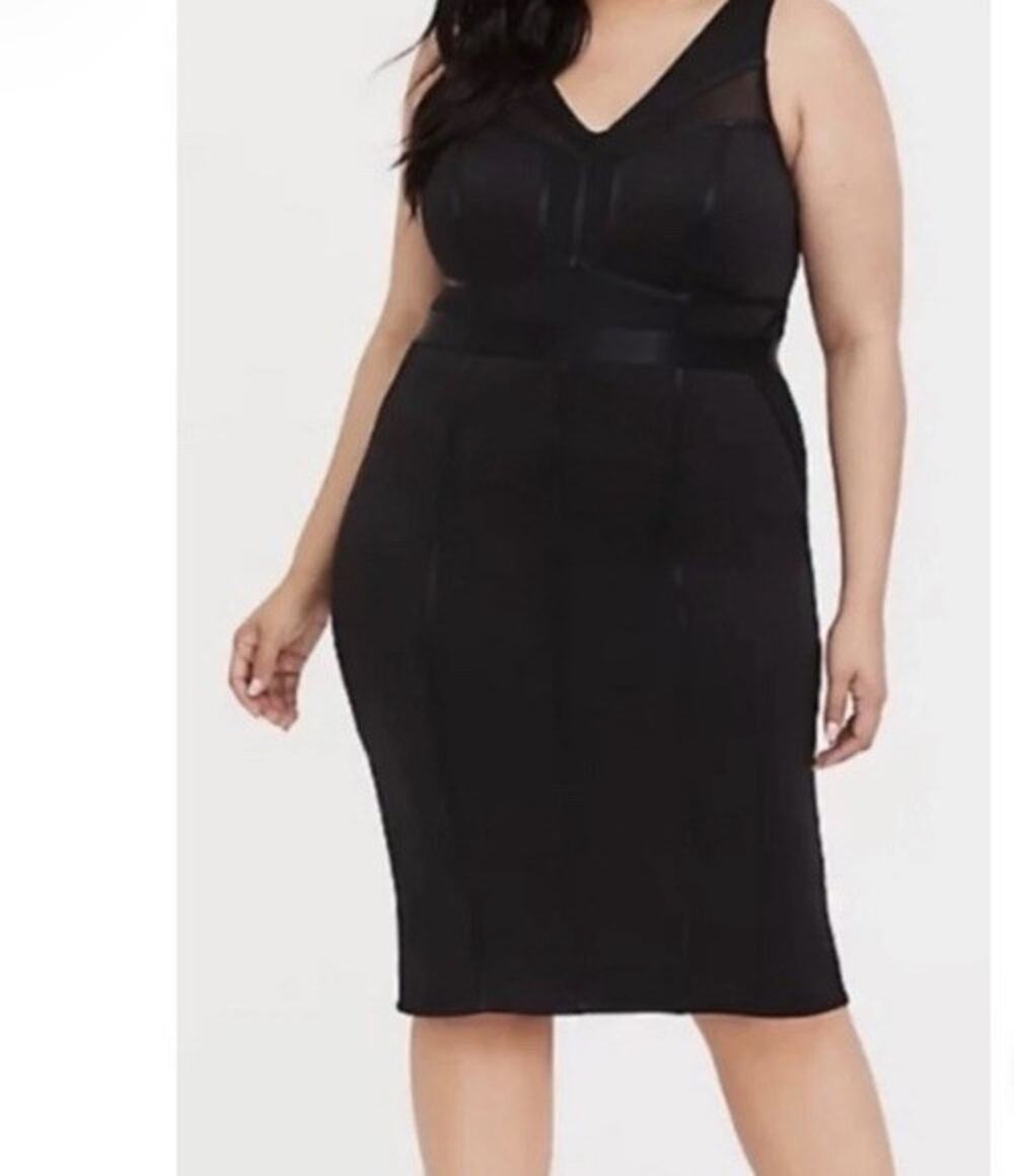 Torrid Bandage Dress Womens Size 2 Black Knit Sleeveless Mesh Zip Back Disco